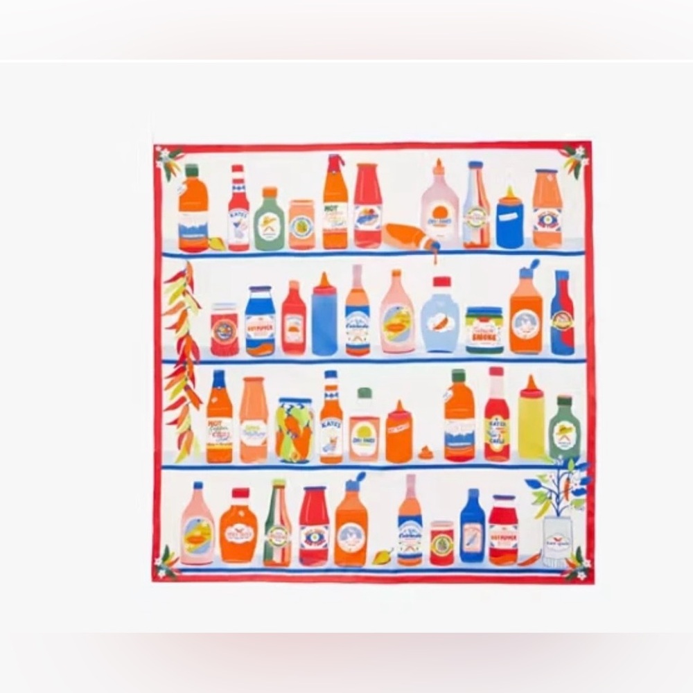 Kate Spade Hot Sauce Silk Square Scarf White Pink Red Orange  30*30